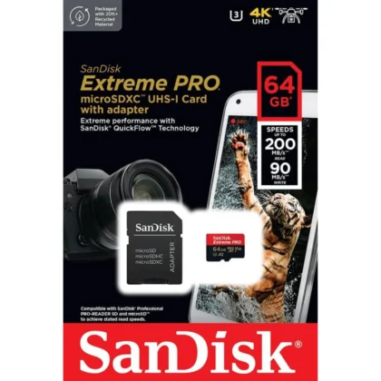 Memoria MicroSD SanDisk Extreme PRO 64GB 200MB/s A2 con Adaptador
